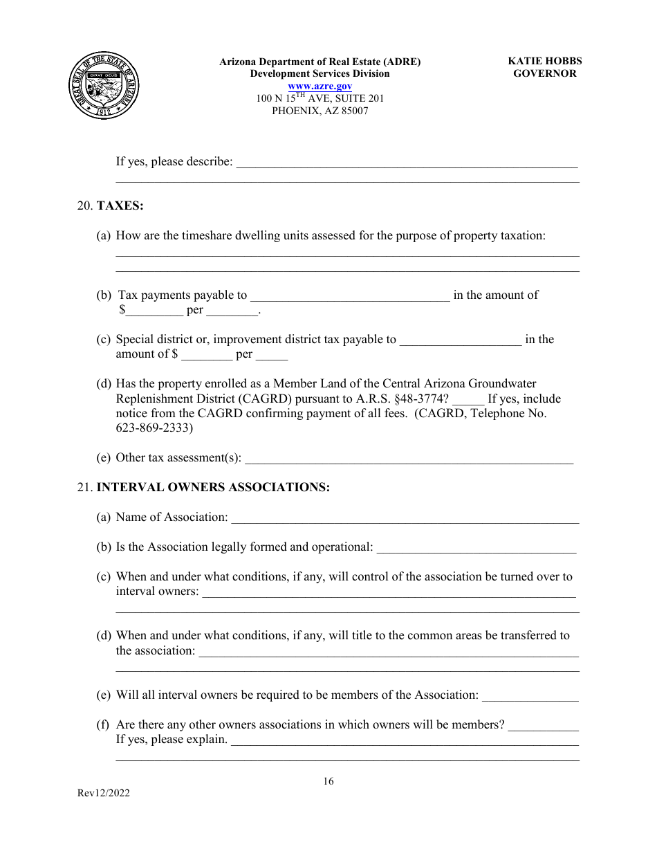 Application for Timeshare Public Report - Arizona, Page 20