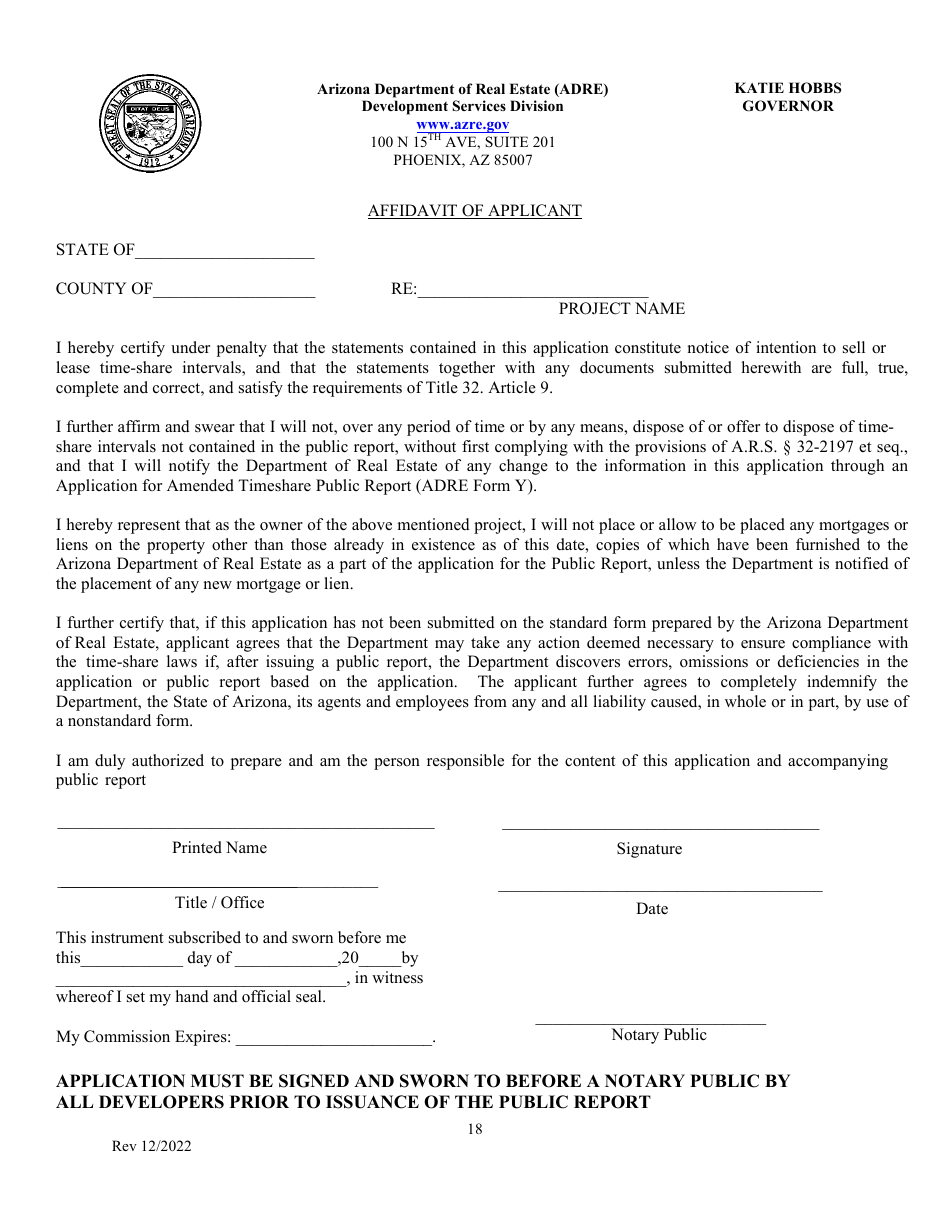 Application for Timeshare Public Report - Arizona, Page 22