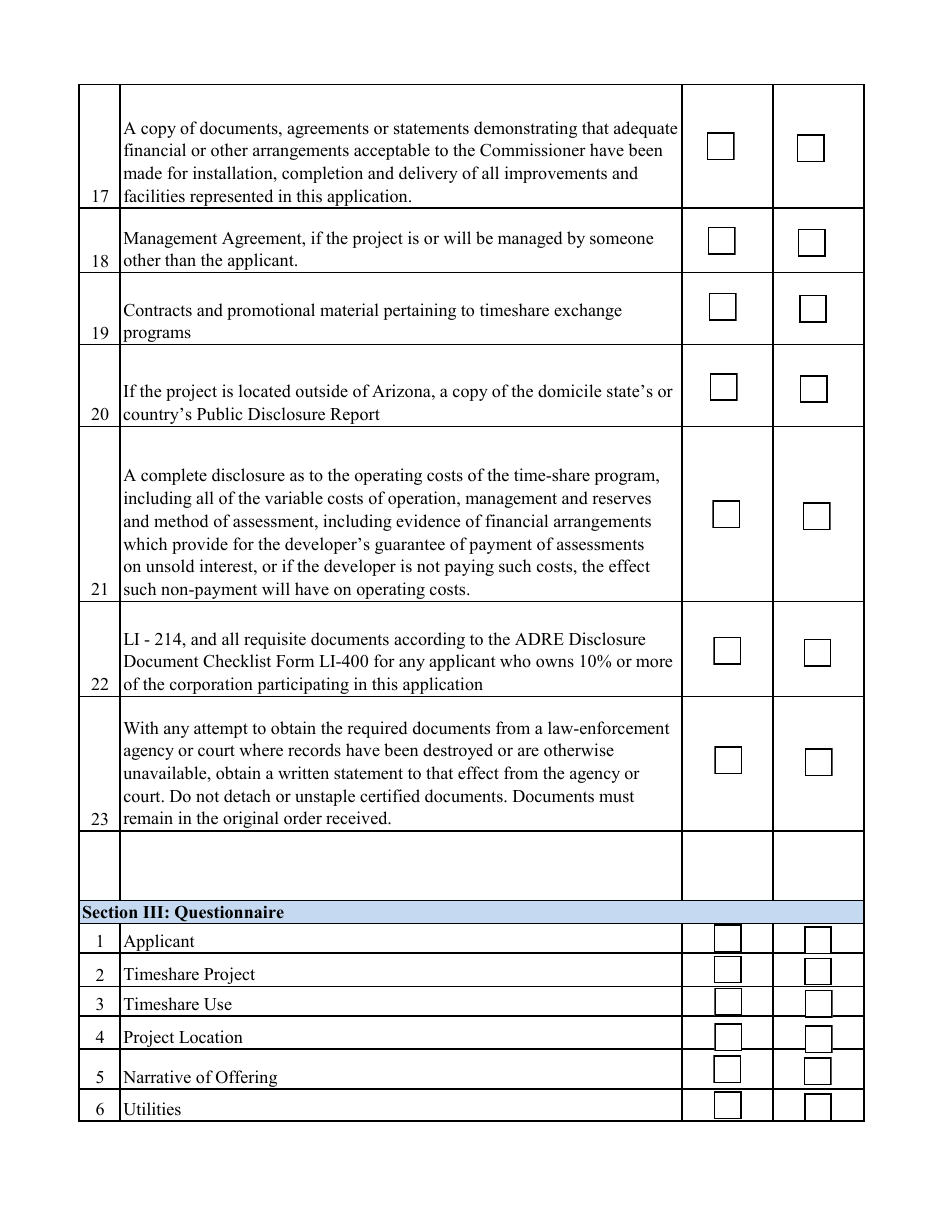 Application for Timeshare Public Report - Arizona, Page 3