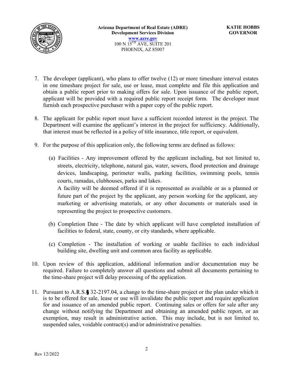 Application for Timeshare Public Report - Arizona, Page 6