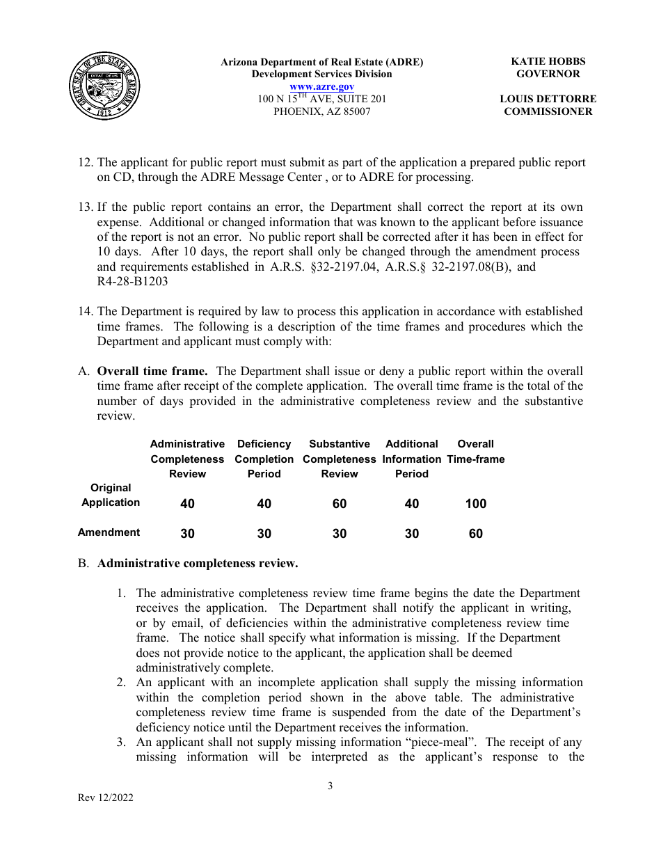 Application for Timeshare Public Report - Arizona, Page 7