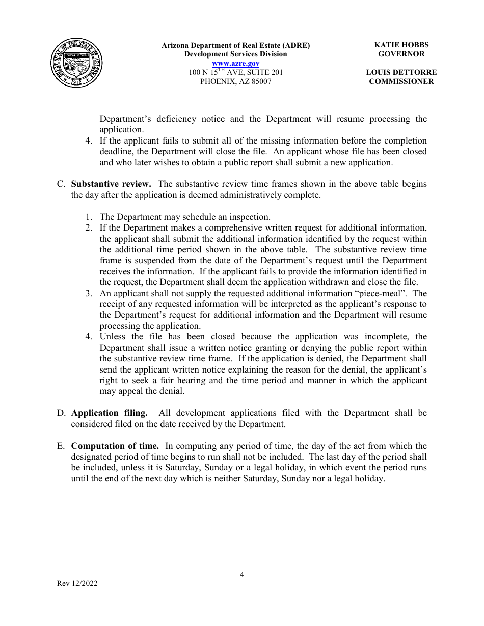 Application for Timeshare Public Report - Arizona, Page 8