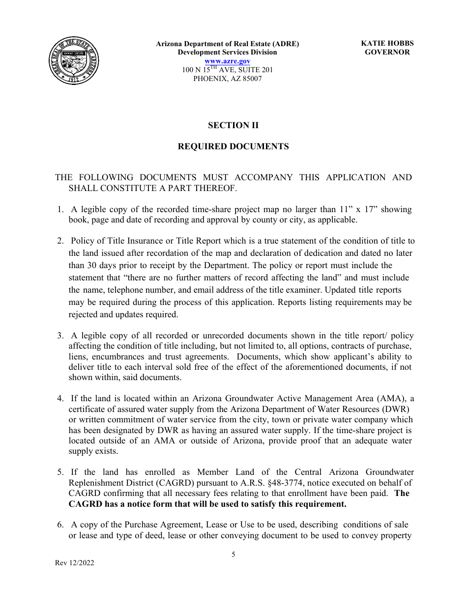 Application for Timeshare Public Report - Arizona, Page 9