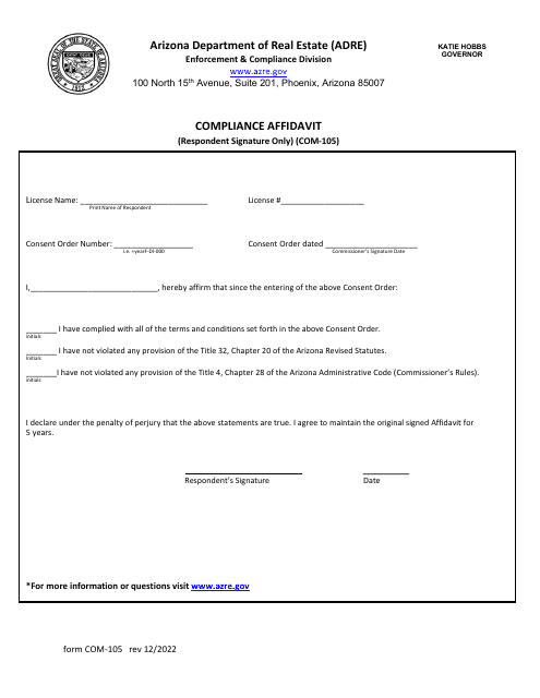 Form COM-105  Printable Pdf