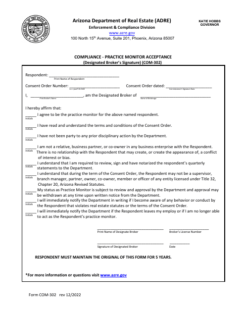 Form COM-302  Printable Pdf