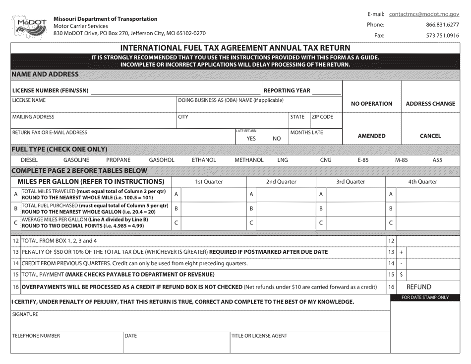 Missouri International Fuel Tax Agreement Annual Tax Return Download