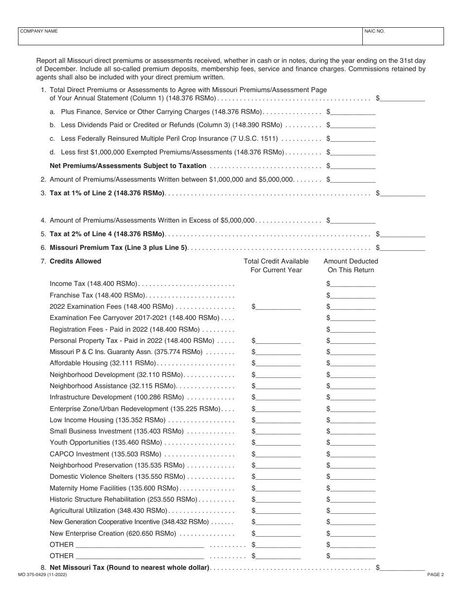 Form MO375-0429 Chapter 380 Missouri Mutual Companies - Missouri, Page 2