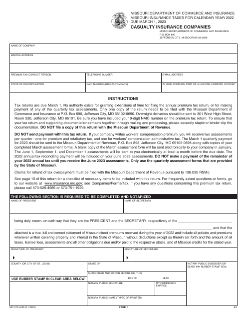 Form MO375-0409 2022 Printable Pdf