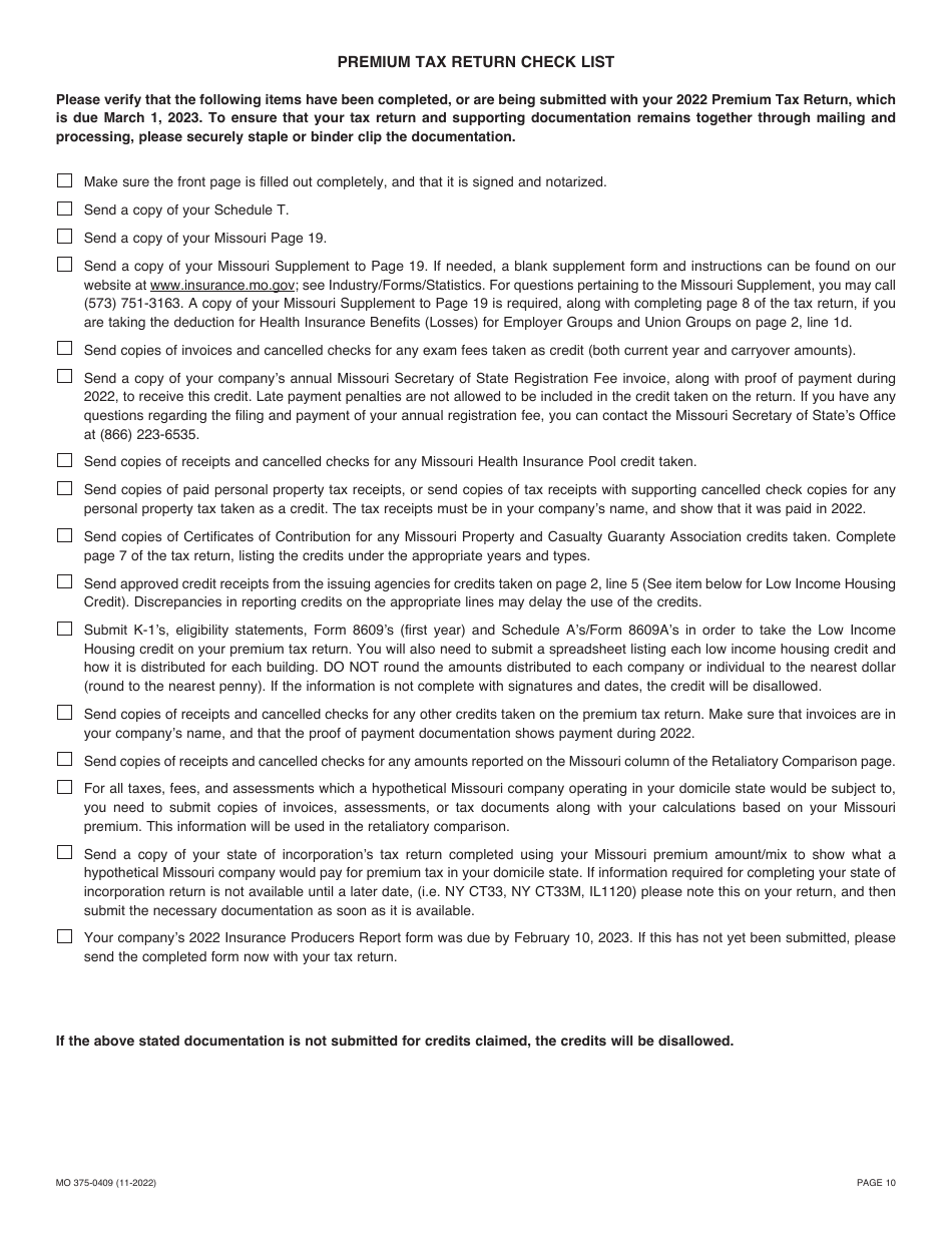 Form MO375-0409 Casualty Insurance Companies - Missouri, Page 10