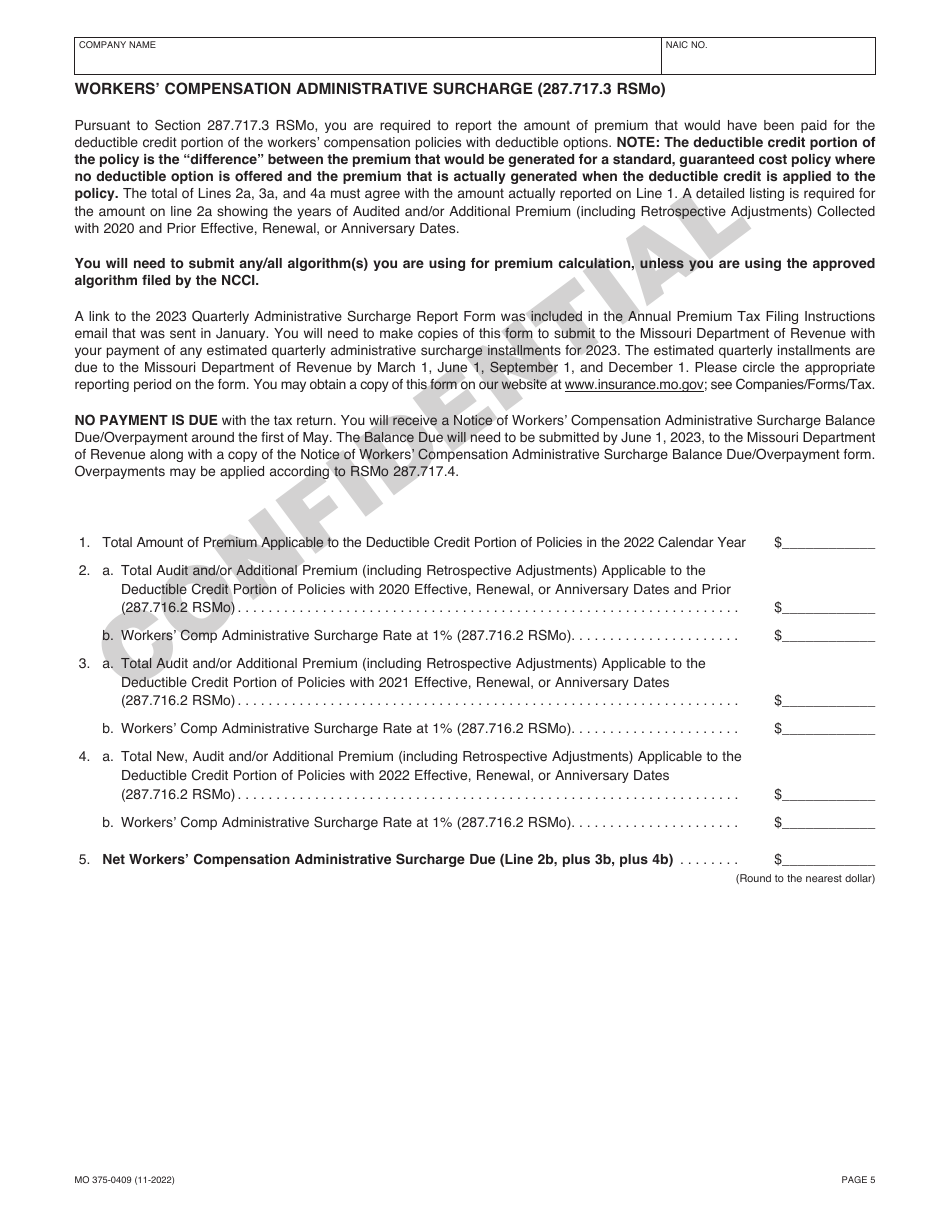 Form MO375-0409 Casualty Insurance Companies - Missouri, Page 5