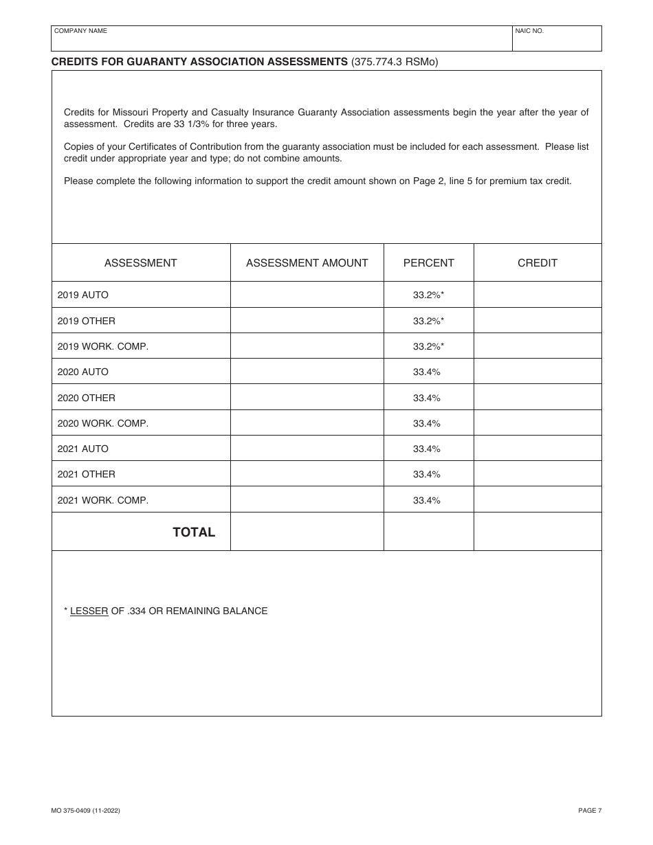 Form MO375-0409 Casualty Insurance Companies - Missouri, Page 7