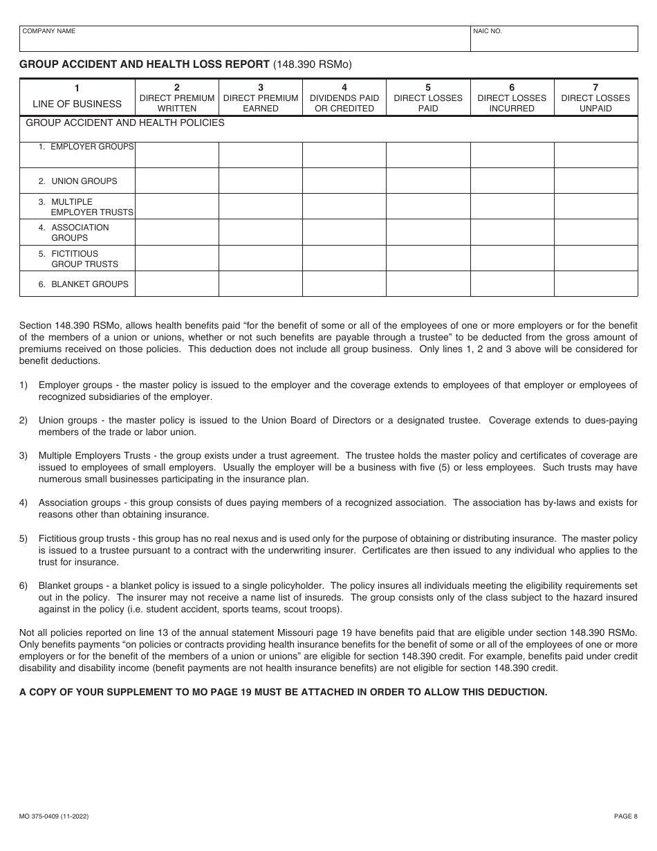 Form MO375-0409 Casualty Insurance Companies - Missouri, Page 8