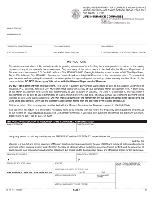 Form MO375-0411 2022 Printable Pdf