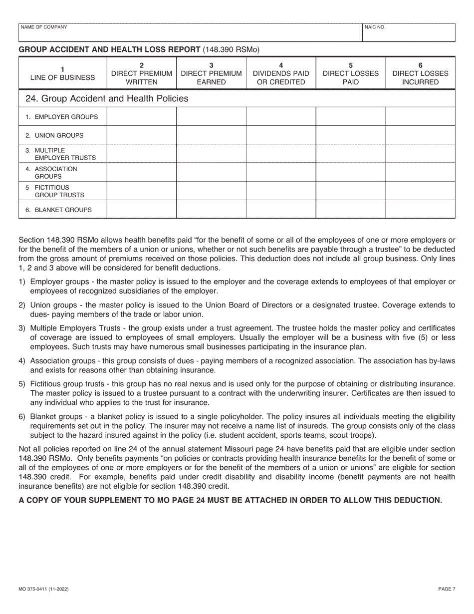 Form MO375-0411 Life Insurance Companies - Missouri, Page 7