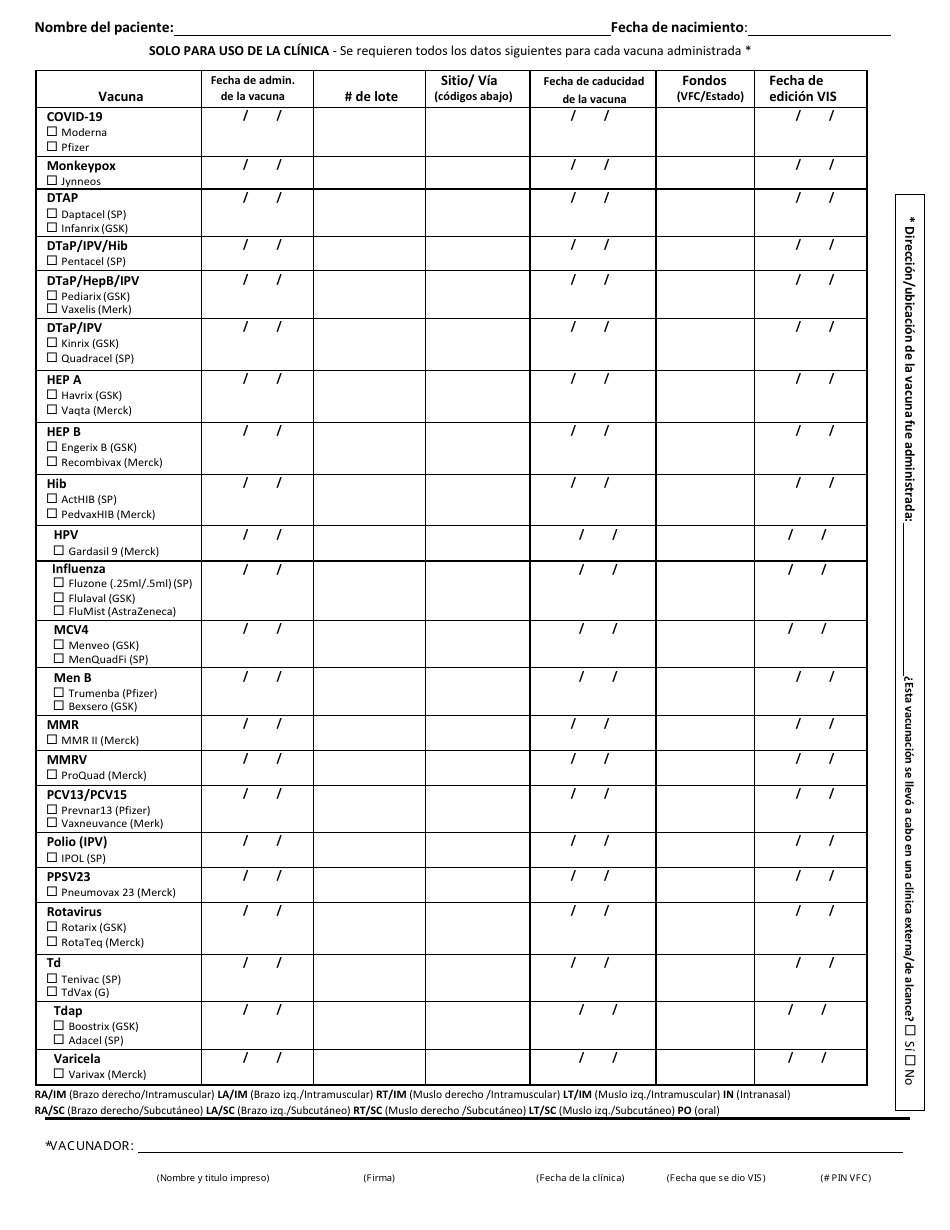 Formulario De Administracion De Vacunas Vfc De Nuevo Mexico - New Mexico (Spanish), Page 2