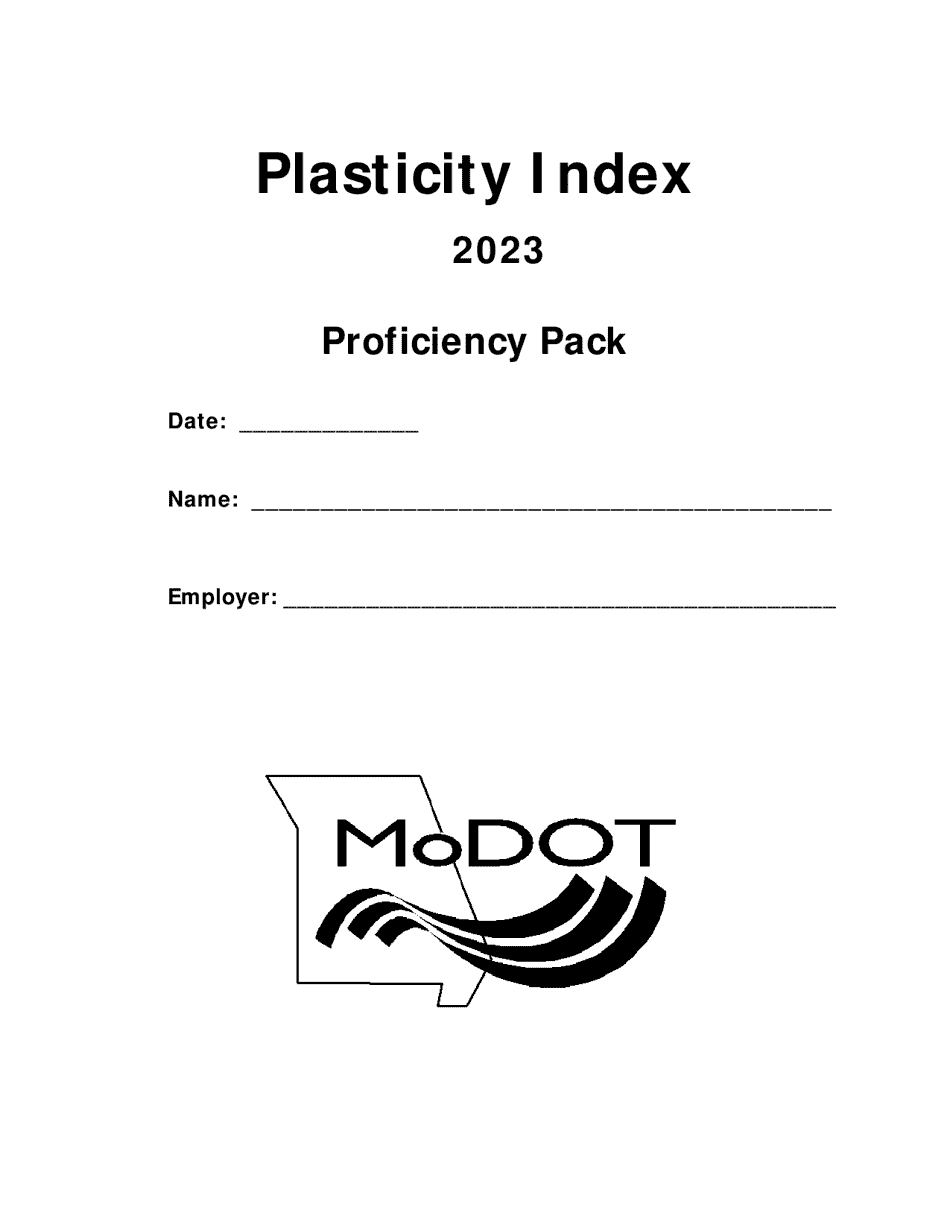 Plasticity Index Proficiency Pack - Missouri, Page 1