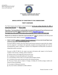 Document preview: Annual Report of Conditions to the Commissioner Thrift Companies - Nevada