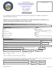 Document preview: Form PH-APP-DEP Personal History - Nevada