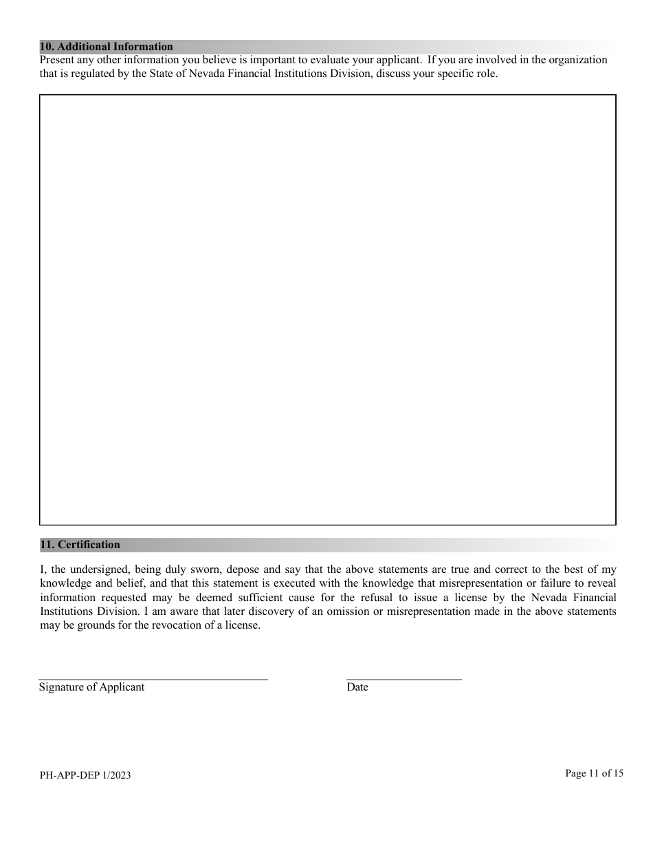Form PH-APP-DEP Personal History - Nevada, Page 11