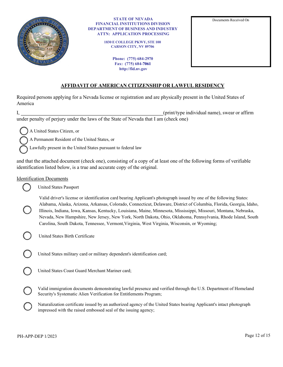 Form PH-APP-DEP Personal History - Nevada, Page 12