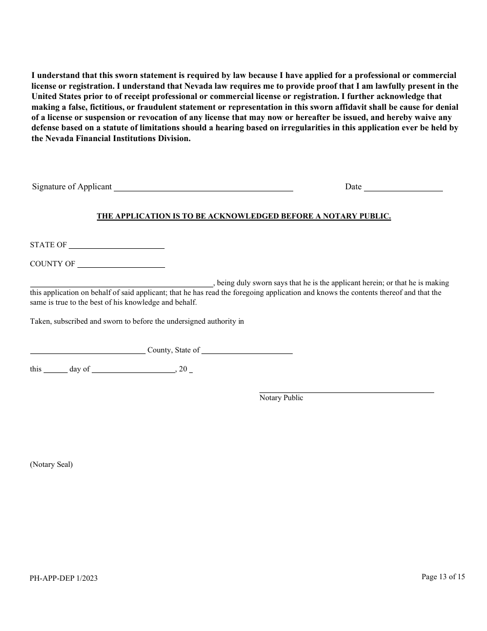 Form PH-APP-DEP Personal History - Nevada, Page 13