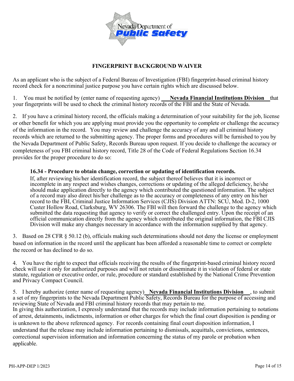Form PH-APP-DEP Personal History - Nevada, Page 14
