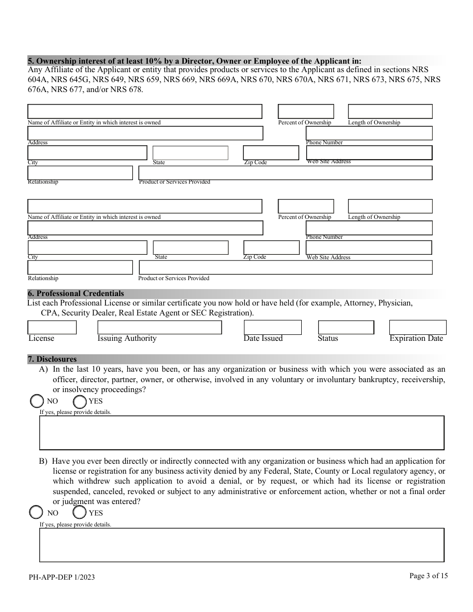Form PH-APP-DEP Personal History - Nevada, Page 3