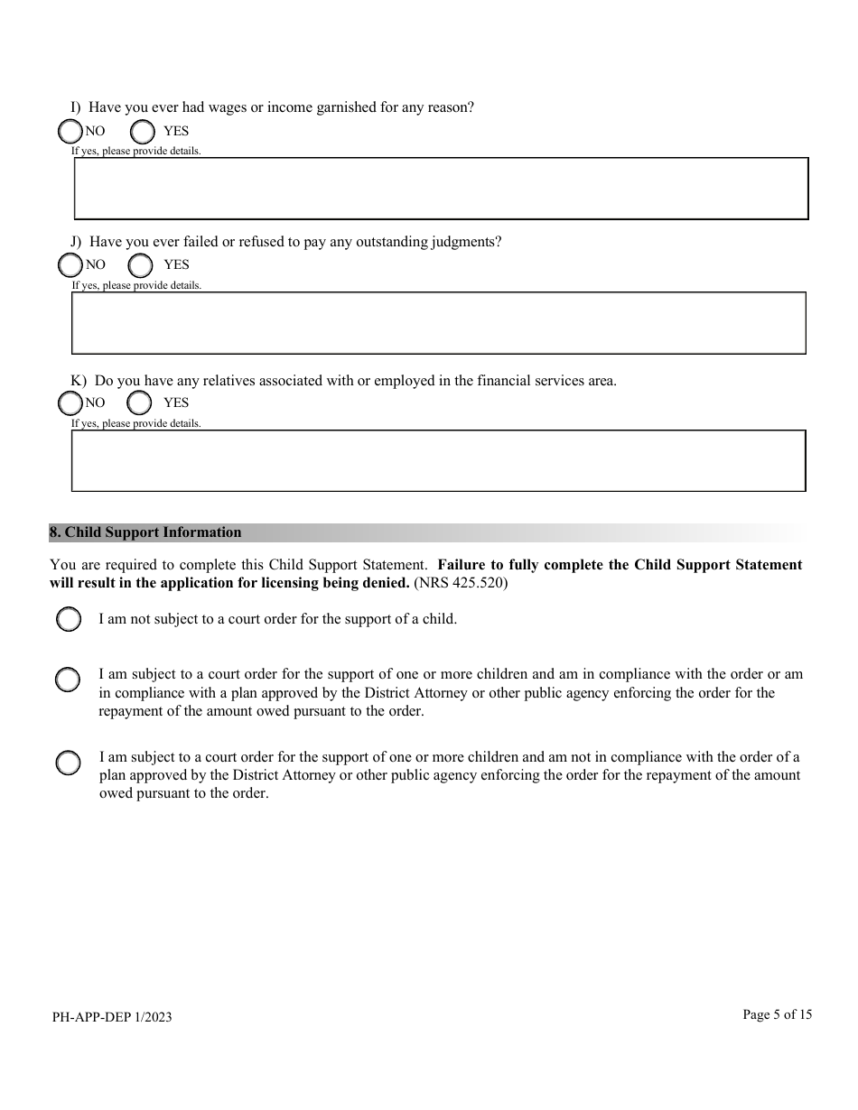 Form PH-APP-DEP Personal History - Nevada, Page 5