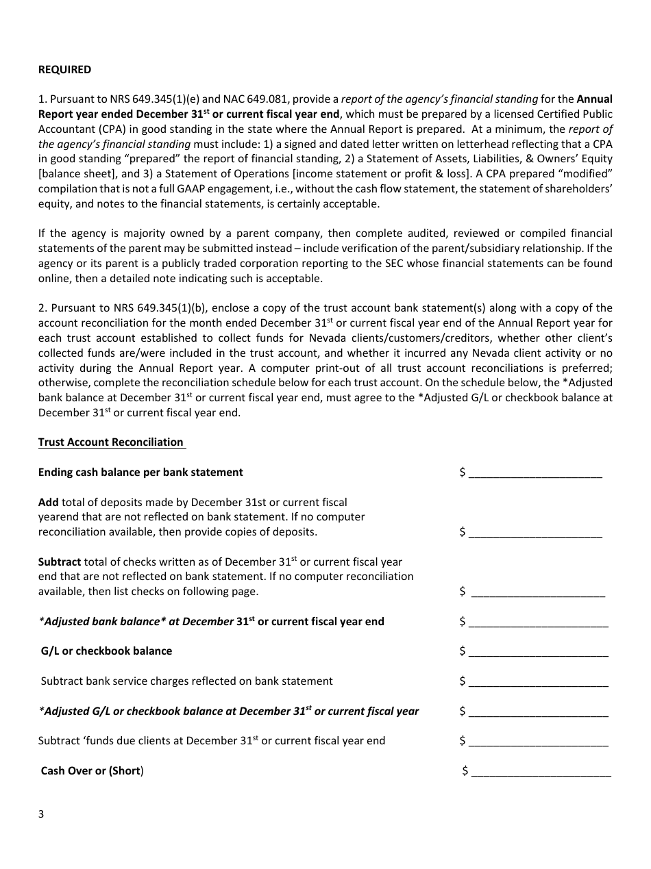 Collection Agency Annual Report to Commissioner - Nevada, Page 3