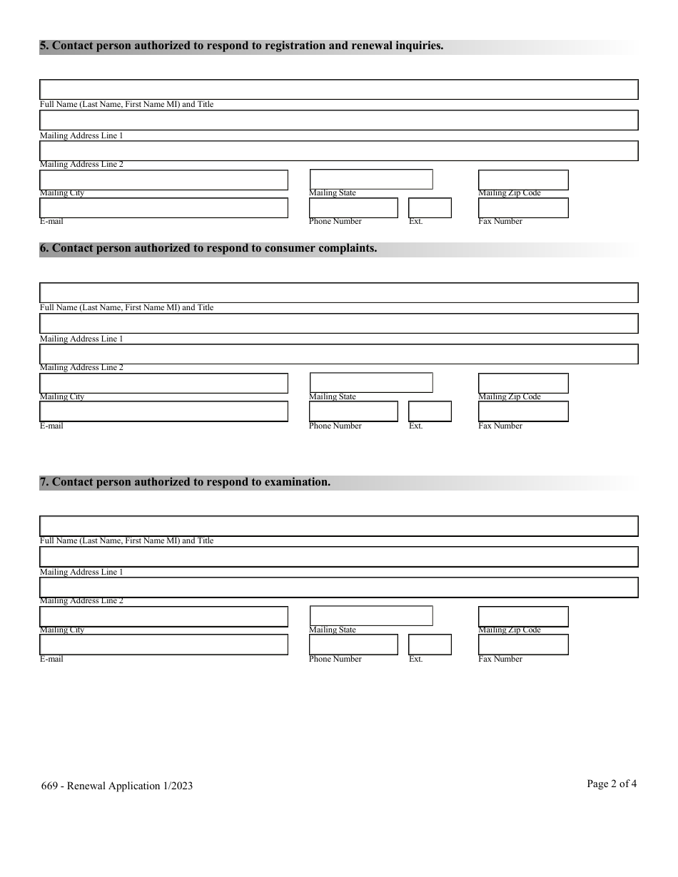 Application for Renewal of Licensing Retail Trust Company - Nrs Chapter 669 - Nevada, Page 2
