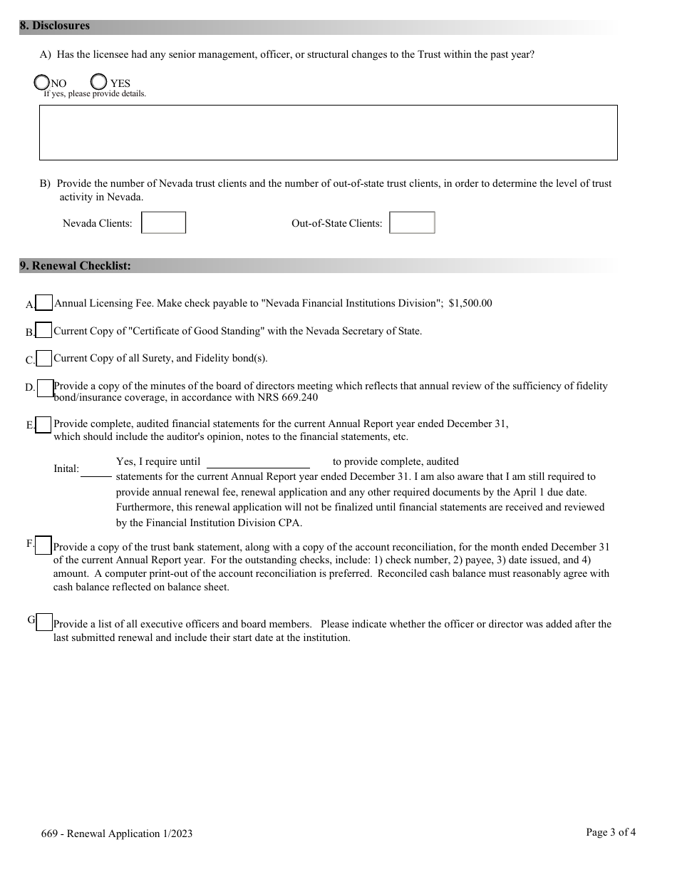 Application for Renewal of Licensing Retail Trust Company - Nrs Chapter 669 - Nevada, Page 3