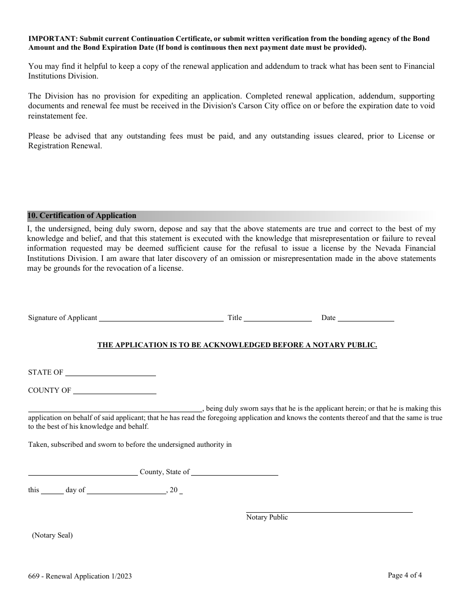 Application for Renewal of Licensing Retail Trust Company - Nrs Chapter 669 - Nevada, Page 4