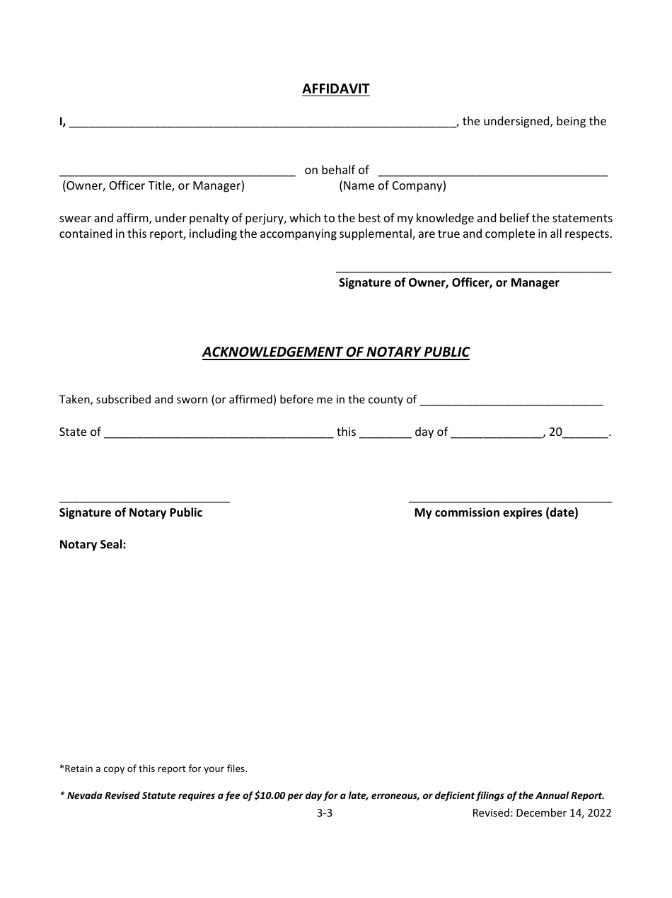 Private Professional Guardian Annual Report of Condition and Submission of Ledger of Stockholders or List of Members and Managers to the Commissioner - Nevada, Page 3
