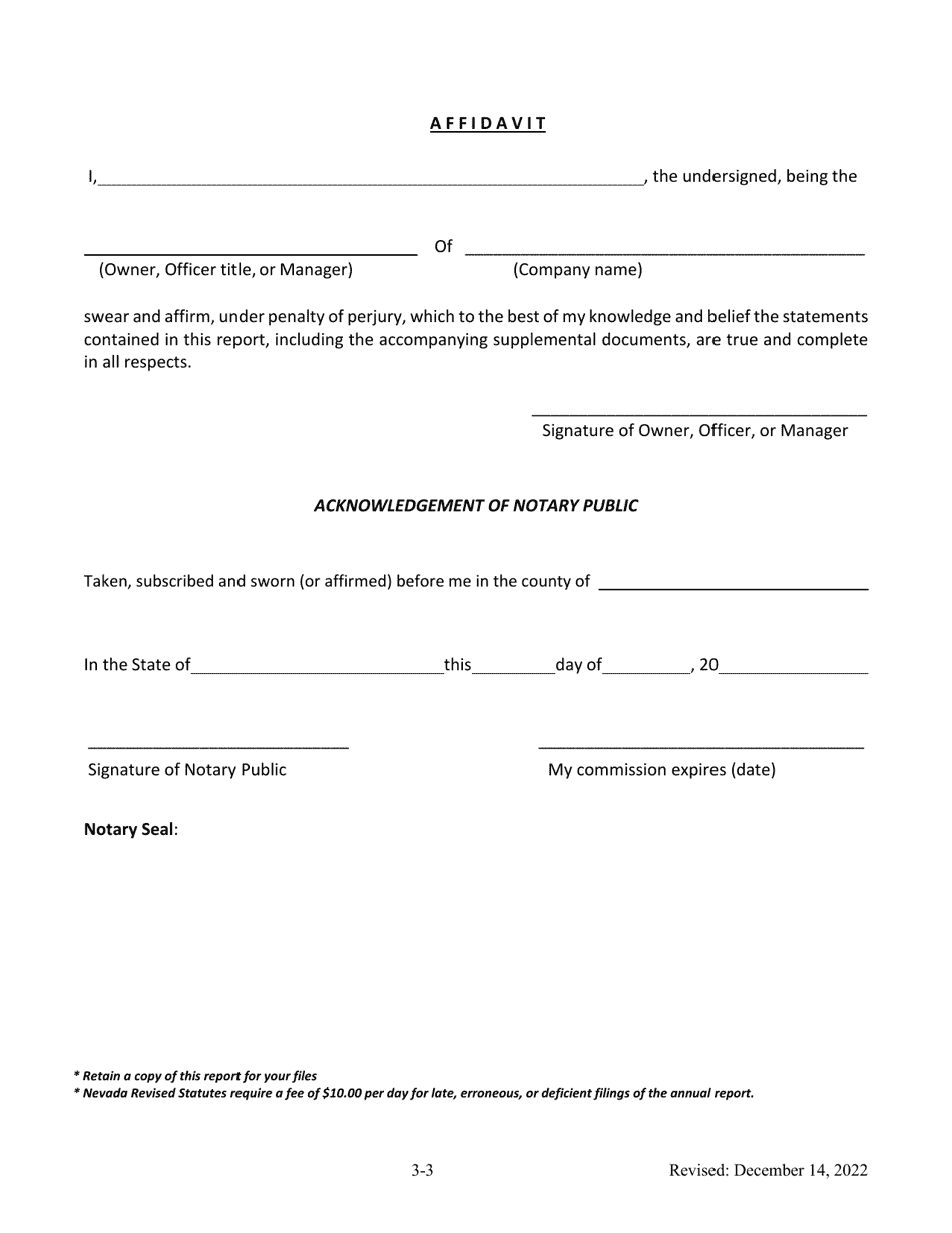 Annual Report of Conditions to the Commissioner - Deferred Deposit Loans, High Interest Loans, Title Loans, and / or Check Cashing Services - Nevada, Page 3
