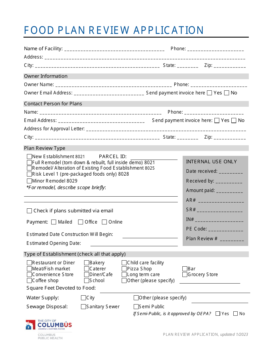 Food Plan Review Application - City of Columbus, Ohio, Page 1