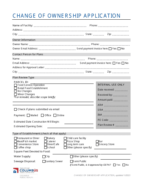 Change of Ownership Application - City of Columbus, Ohio Download Pdf
