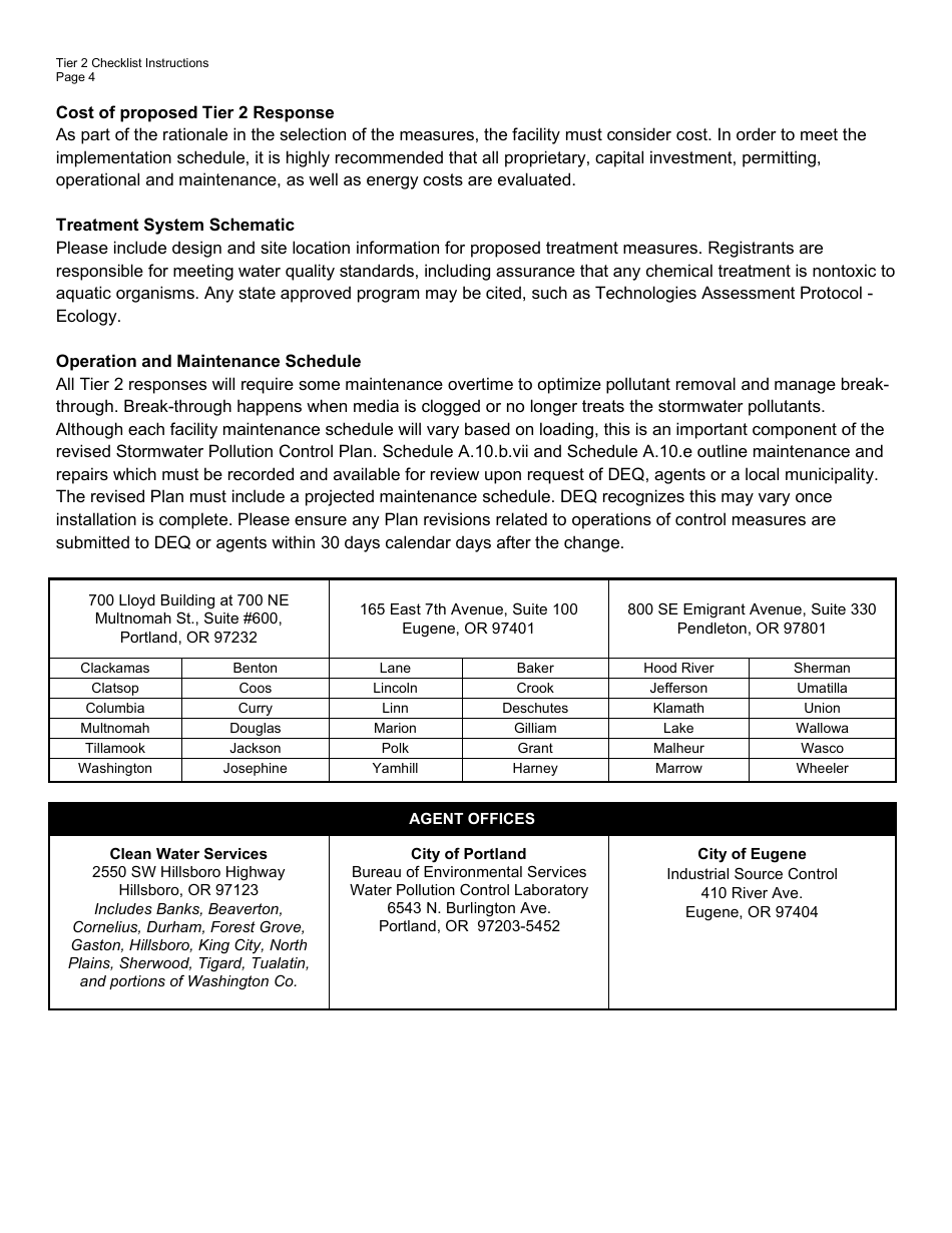 Tier 2 Revised Stormwater Control Plan Checklist - Oregon, Page 4