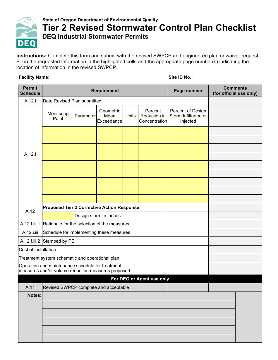 Oregon Tier 2 Revised Stormwater Control Plan Checklist Fill Out Oregon Tier 2 Revised Stormwater Control Plan Checklist Fill Out