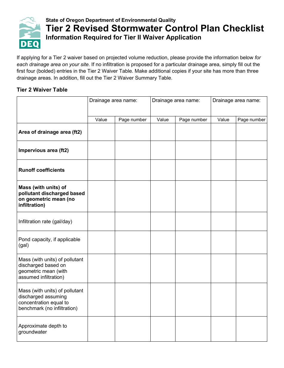 Oregon Tier 2 Revised Stormwater Control Plan Checklist Fill Out Oregon Tier 2 Revised Stormwater Control Plan Checklist Fill Out