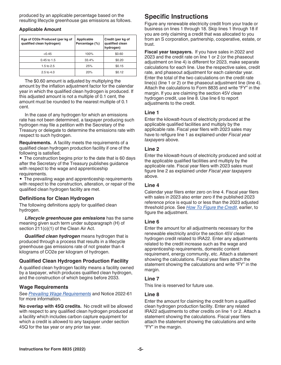 Instructions for IRS Form 8835 Renewable Electricity Production Credit, Page 5