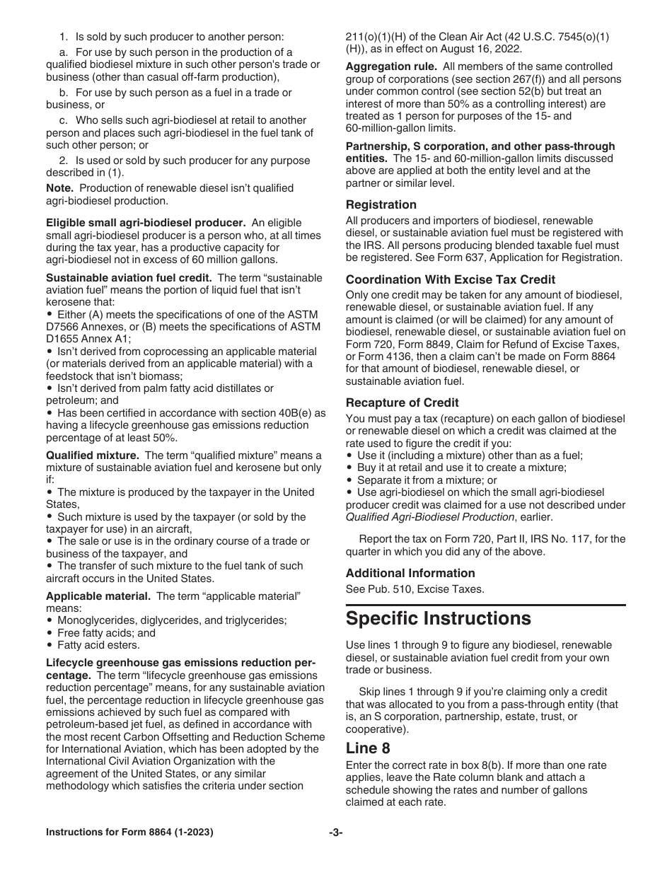 Instructions for IRS Form 8864 Biodiesel, Renewable Diesel, or Sustainable Aviation Fuels Credit, Page 3