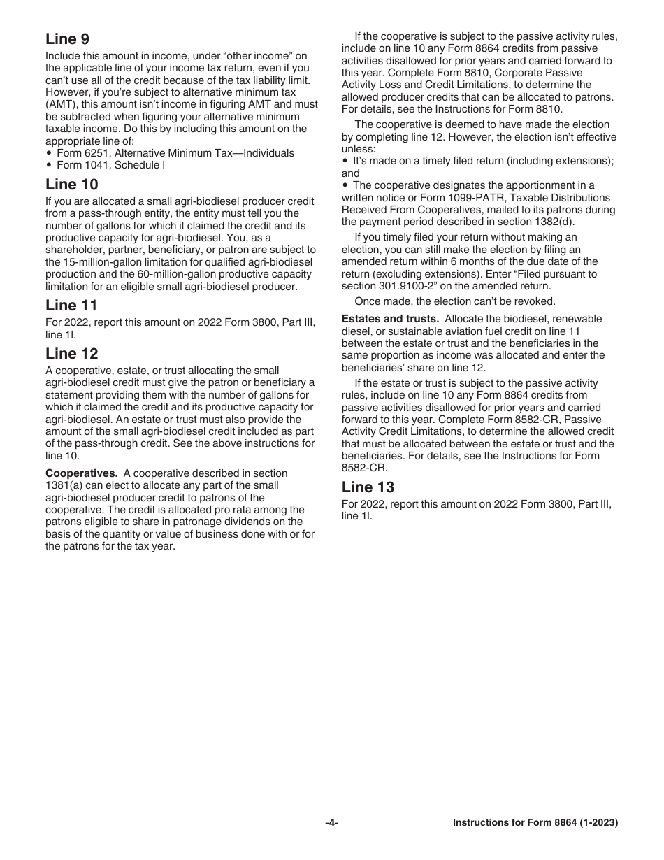 Instructions for IRS Form 8864 Biodiesel, Renewable Diesel, or Sustainable Aviation Fuels Credit, Page 4