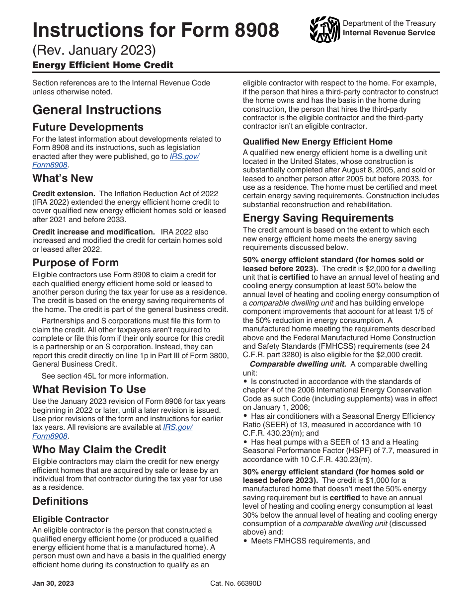 Instructions for IRS Form 8908 Energy Efficient Home Credit, Page 1