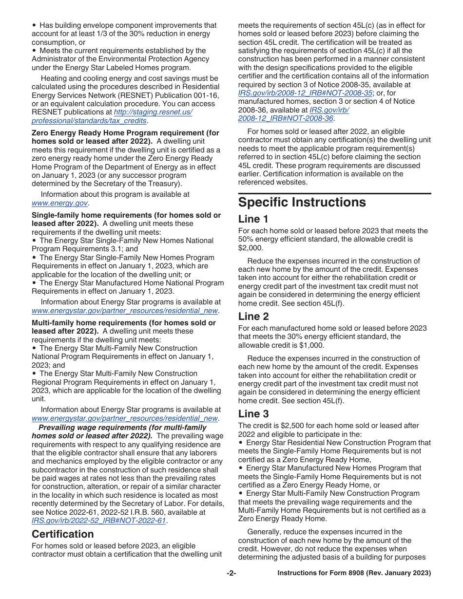 Instructions for IRS Form 8908 Energy Efficient Home Credit, Page 2