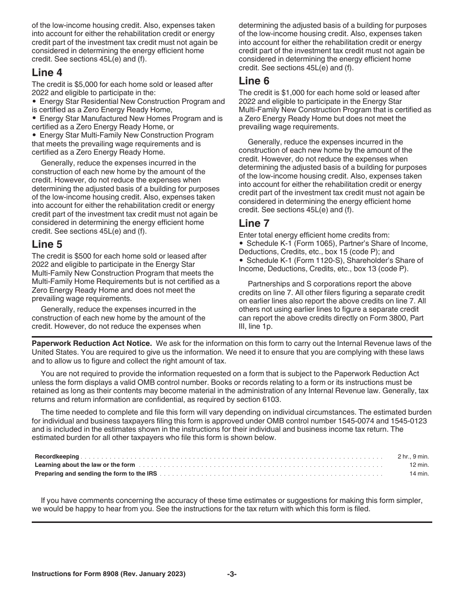Instructions for IRS Form 8908 Energy Efficient Home Credit, Page 3