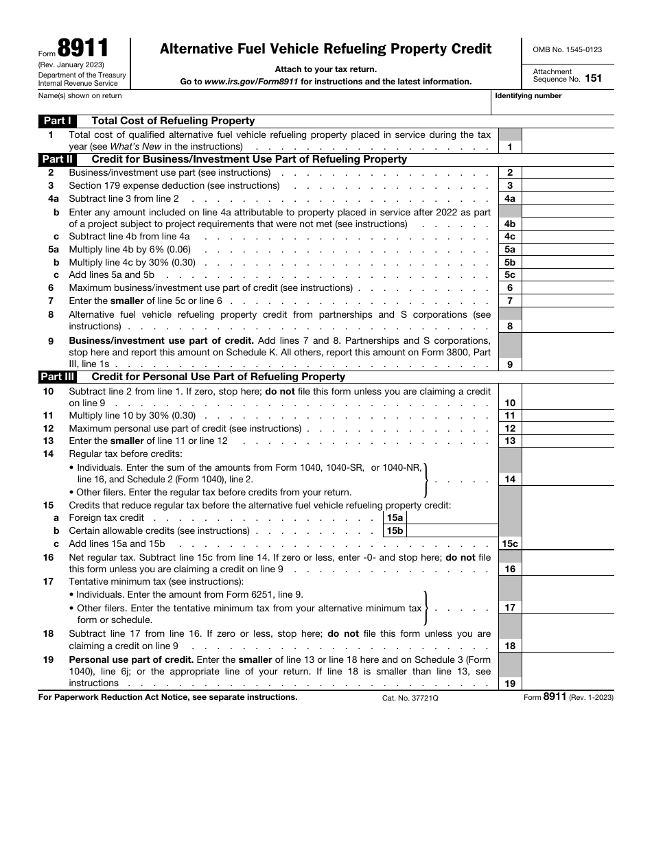 IRS Form 8911 Download Fillable PDF or Fill Online Alternative Fuel ...