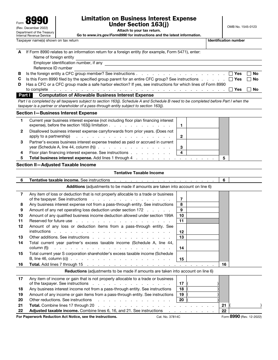 IRS Form 8990 Limitation on Business Interest Expense Under Section 163(J), Page 1