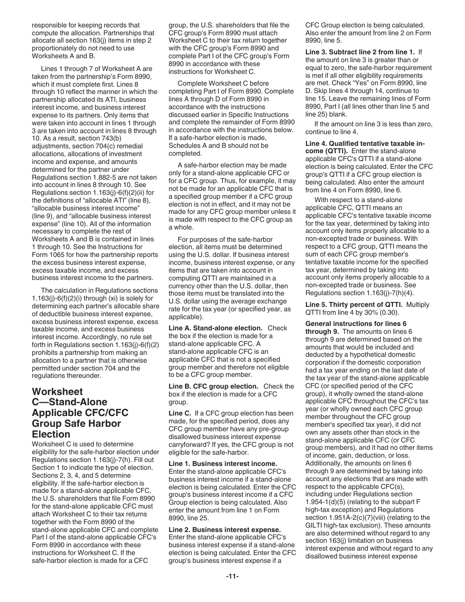 Instructions for IRS Form 8990 Limitation on Business Interest Expense Under Section 163(J), Page 11