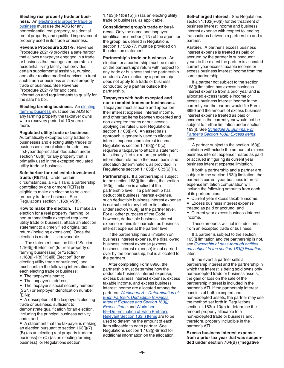 Instructions for IRS Form 8990 Limitation on Business Interest Expense Under Section 163(J), Page 4
