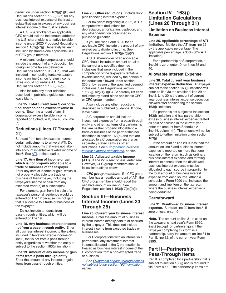 Instructions for IRS Form 8990 Limitation on Business Interest Expense Under Section 163(J), Page 9